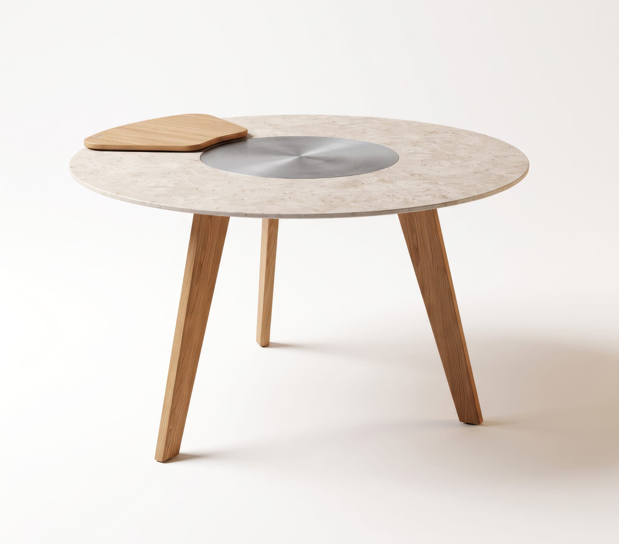 Q-Olento Chef with a Fossil Light ceramic tabletop and oak legs