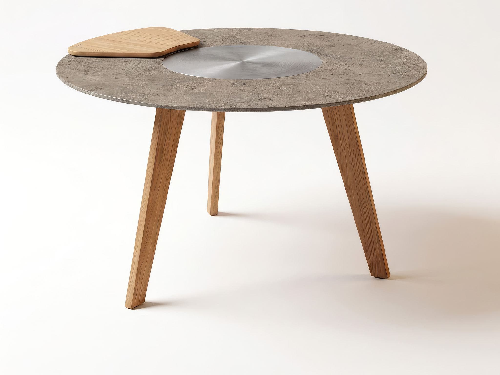 Q-Olento Chef with a grey ceramic tabletop, oak legs and a chopping board